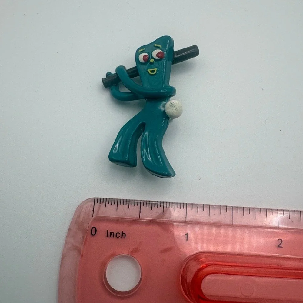 Vintage 1983 Gumby Baseball Player Pin Art Clokey Green Character Novelty Brooch
